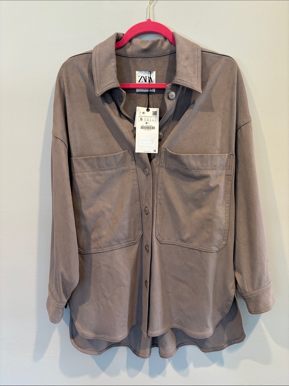 NWT: ZARA Suede-Effect Oversized Shirt Jacket – Beige/Taupe